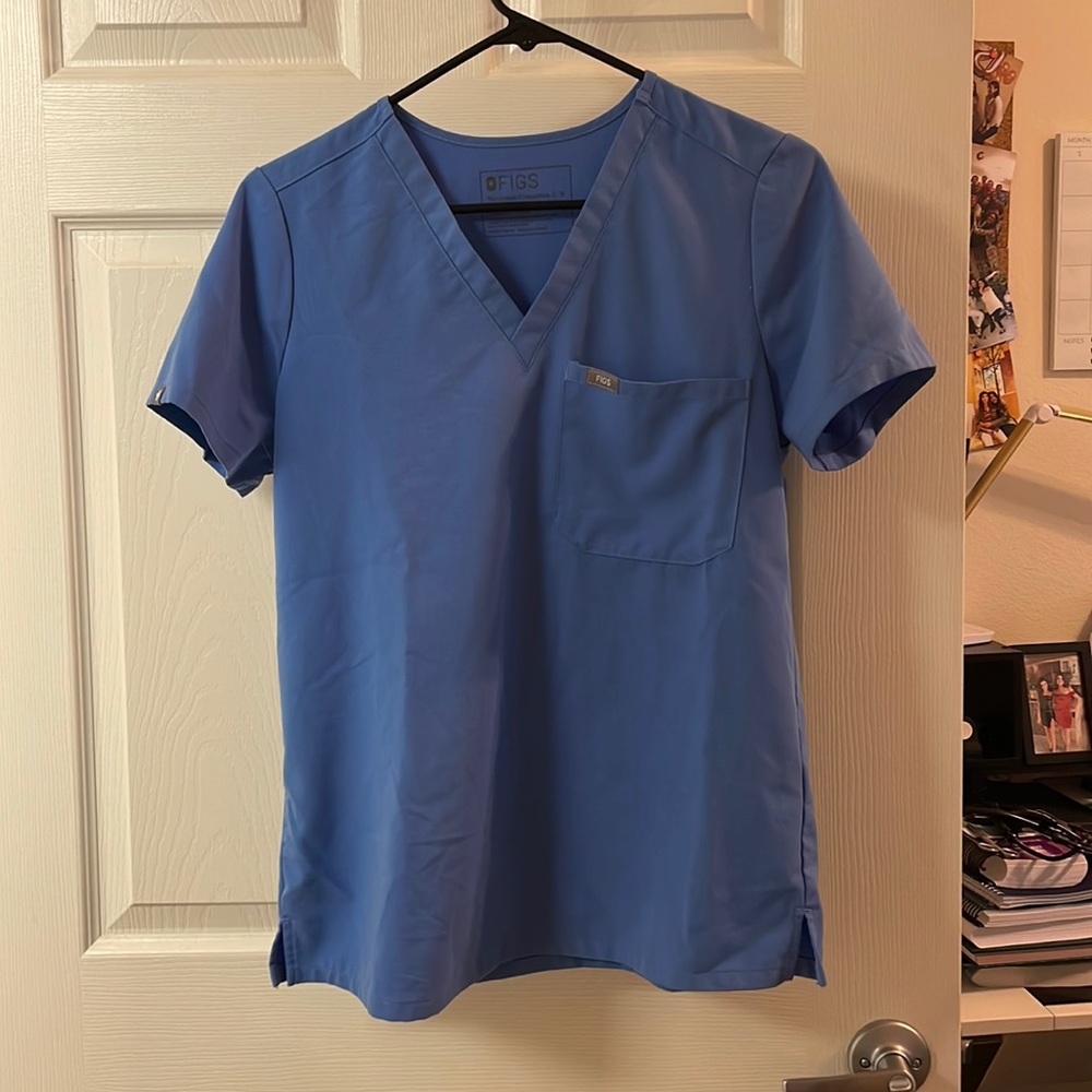 Figs scrub top in a size small in color ceil blue! Gently used!